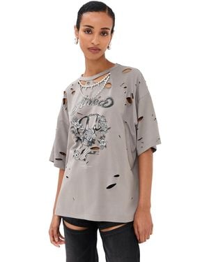 Area Distressed Crystal Embellished Graphic T-Shirt - Multicolor