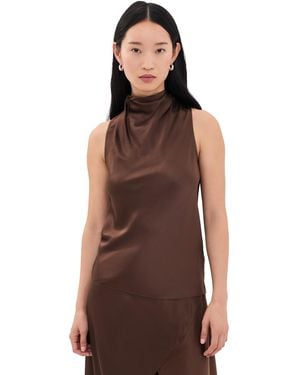 Helmut Lang Tie Neck Silk Top - Brown