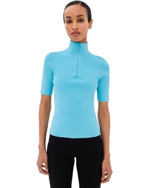 Courreges Zipped Mock Neck Knit Top - Blue