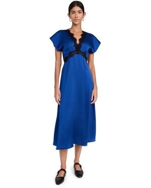 Sea Noa Satin V Neck Maxi Dress - Blue
