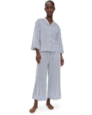 Petite Plume Luxe Pima French Ticking Wide Leg Pyjama Set - Grey