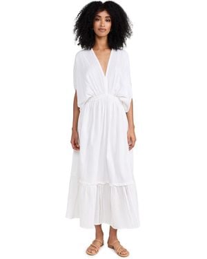 lemlem Abira Plunge Neck Dress - White