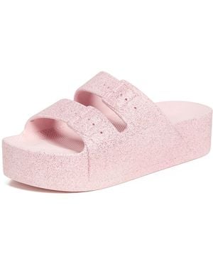 FREEDOM MOSES Metallic High Platform Slides - Pink