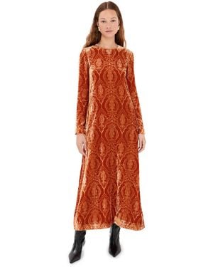 La DoubleJ Long Sleeve Velvet Swing Dress - Orange