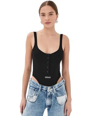 Versace Bio Cotton Rib Thong Bodysuit - Black