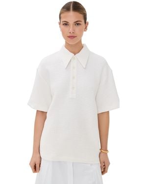 Tibi Quilted Waffle Polo Tunic Top - White