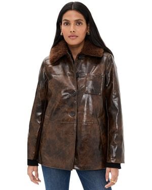 Avec Les Filles Faux Leather Relaxed Aviator Jacket - Brown