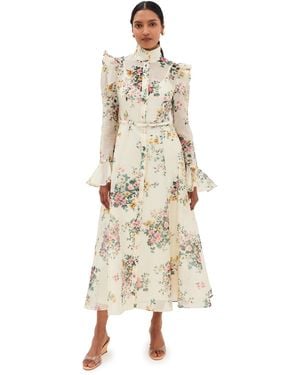 LEO LIN Katrina Butterfly Sleeve Midi Dress Posy Print - Natural