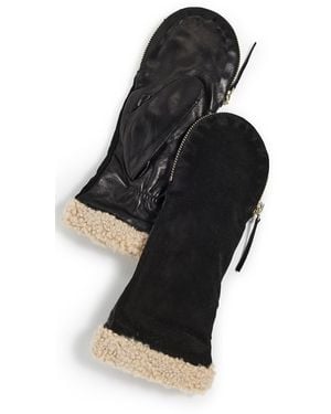 Carolina Amato Shearling Cuff Suede Back Zipper Mittens - Black