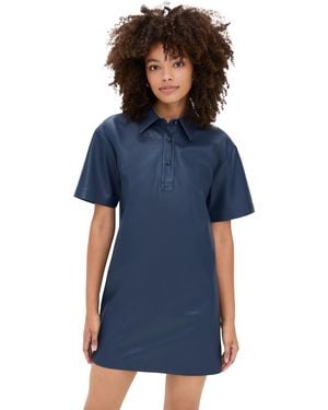 Le Bos Solene Faux Leather Polo Dress - Blue