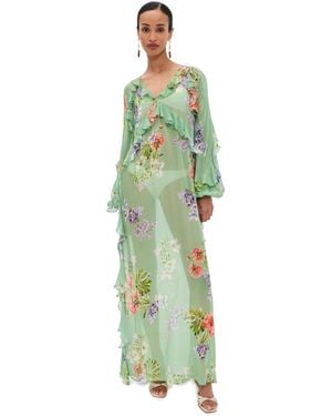 Hemant & Nandita Long Ruffle Caftan - Green