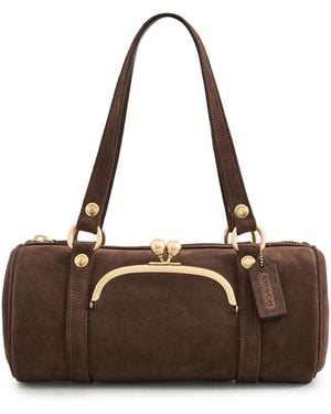 COACH Suede Kisslock Barrel Bag - White
