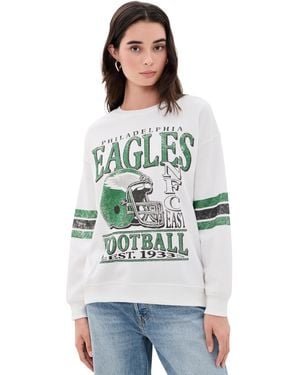 Junk Food Eagles Oversized Striped Fleece Sweatshirt - Green