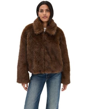 Bardot Sylvie Zip Faux Fur Jacket - Brown