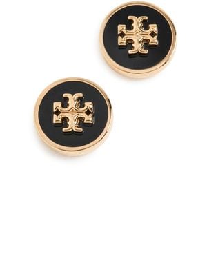 Tory Burch Enamel-Trim Kira Circle Studs - Black
