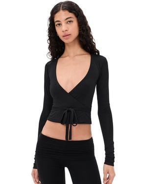 ÉTERNE Soft Jersey Wrap Top - Black