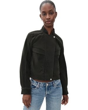 Avec Les Filles Asymmetrical Faux Suede Bomber Jacket - Black