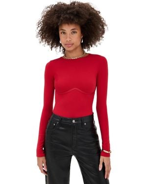 Fleur du Mal Hourglass Rib Long Sleeve Thong Bodysuit - Red