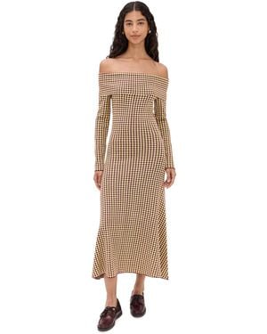 Le Bos Gingham Knit Off Shoulder Dress - Multicolor