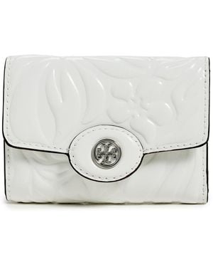 Tory Burch Robinson Floral Embossed Small Wallet - White