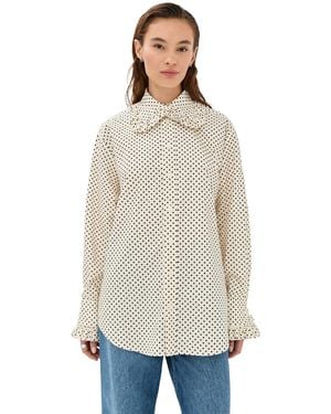 Tanner Fletcher Pippa Polka-Dot Ruffle Collar Button Down Shirt - Natural