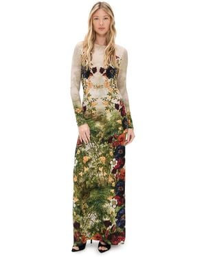 Alice + Olivia Delora Long Sleeve Crew Neck Maxi Dress - Multicolor