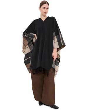 frenken Mixed 2 Scarfs Wool Poncho - Black