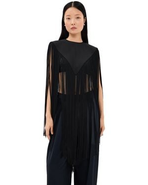 Tibi 4 Ply Silk Fringe Cape - Black