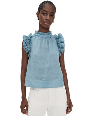 Sea Anise Solid Flutter Sleeve Top - Blue