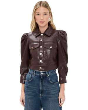 Alice + Olivia Lana Vegan Leather Puff-Shoulder Jacket - Brown