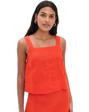 Madewell Contrast Stitch Square Neck Top - Red