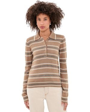 Varley Mayra Stripe Knit Polo Top - Brown