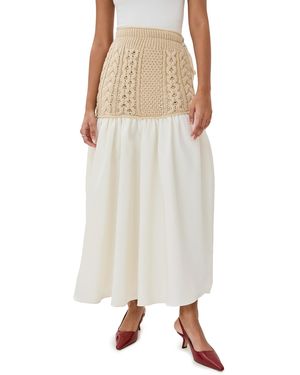 Lingua Franca Mekas Knit Combo Drop Waist Skirt - Natural