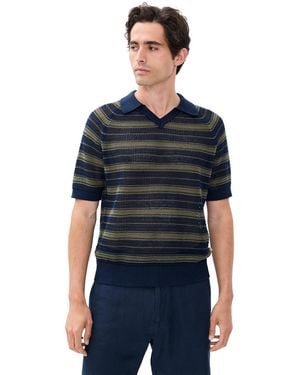 NN07 Cale Striped Knit Polo - Black