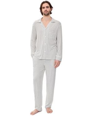 Eberjey William Printed Long Pajama Set - White