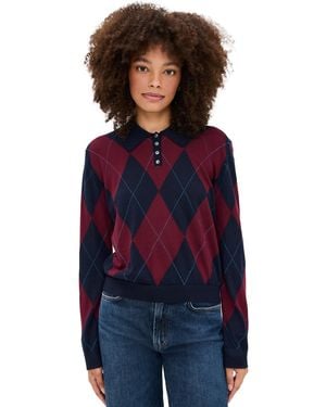 Leset James Argyle Merino Polo Sweater - Blue