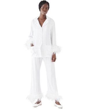 Sleeper Party Pajama Set With Double Feathers - White