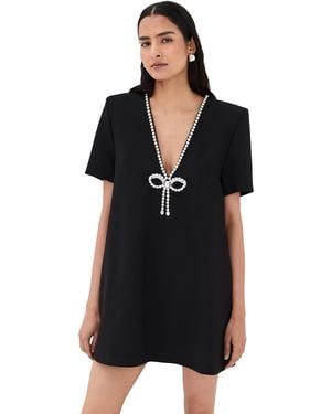Area Crystal Bow V-Neck T-Shirt Dress - Black