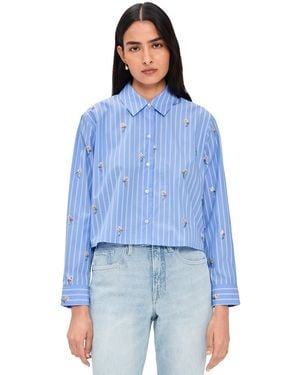 L'Agence Cosette Crop High Low Shirt - Blue
