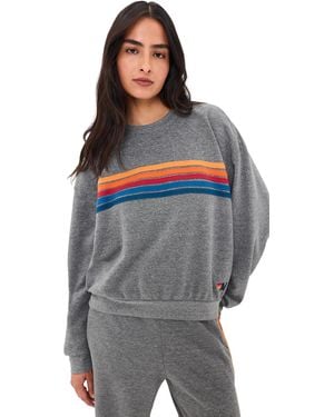 Aviator Nation 5 Stripe Relaxed Crew Sweatshirt - Black