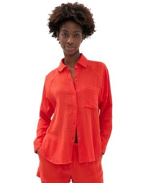 Z Supply Perfect Airy Button Down Shirt - Red