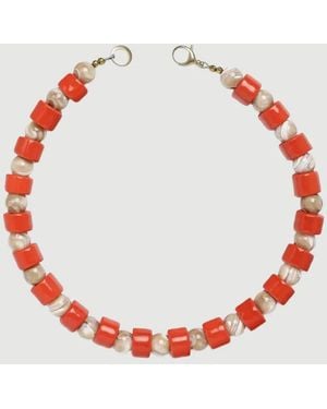 Her New Tribe Lobster & Conch Mother Of Pearl Sundry Bead Two Necklace - Red