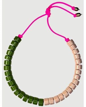 Her New Tribe Crepe & Cash Split Candy Bead Two Necklace - Pink