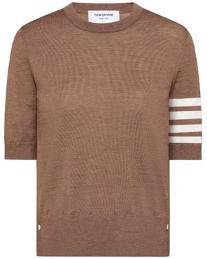 Thom Browne Fine Merino Wool 4-Bar Tee - Brown