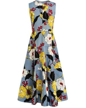 Marni Poplin Midi Dress With Melodia Flowers Print - White
