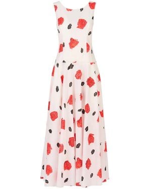 Marni Poplin Bustier Dress With Iris Print - Red