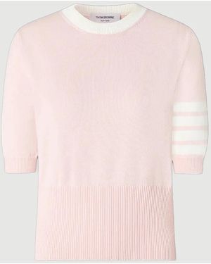 Thom Browne Jersey Hector Intarsia 4-Bar Tee - Pink