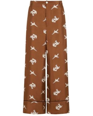 Marni Raven-Print Wide Leg Pants - Brown