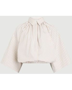 Patou Organic Cotton Voluminous Short-Sleeved Striped Blouse - Natural