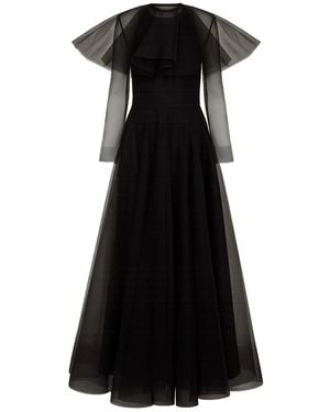 Ganni Textured Organza Long Full Circle Dress - Blue